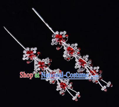 Chinese Ancient Peking Opera Hair Accessories Young Lady Diva Head Ornaments, Traditional Chinese Beijing Opera Hua Tan Red Crystal Hairpins