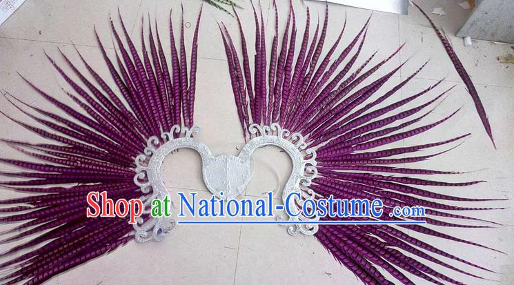 Top Grade Professional Stage Show Halloween Props Decorations, Brazilian Rio Carnival Parade Samba Dance Amaranth Feather Catwalks Backplane for Women