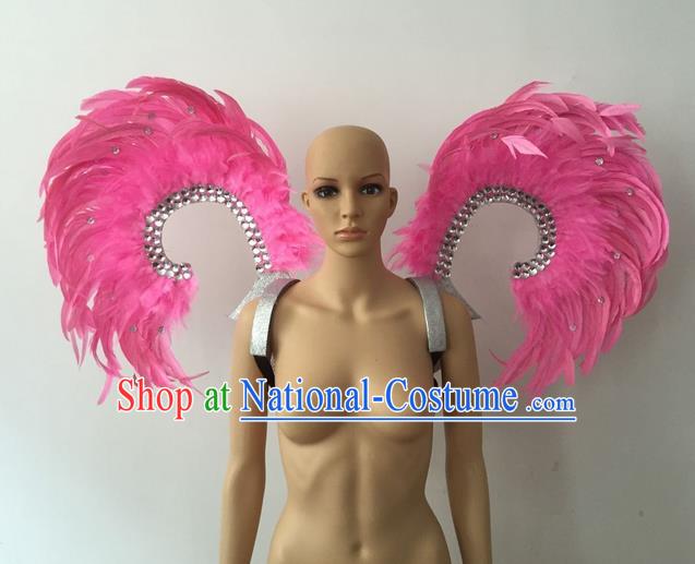 Top Grade Professional Stage Show Halloween Parade Props Decorations Wings, Brazilian Rio Carnival Parade Samba Dance Pink Feather Backplane for Women