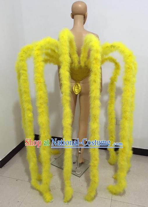 Top Grade Professional Stage Show Halloween Parade Props Yellow Decorations, Brazilian Rio Carnival Parade Samba Dance Supplies Backplane for Women