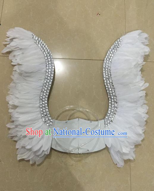 Top Grade Professional Stage Show Halloween Parade White Feather Wings, Brazilian Rio Carnival Samba Dance Modern Fancywork Props Decorations for Women