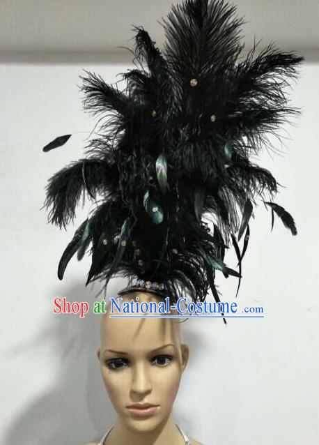 Top Grade Professional Stage Show Halloween Parade Feather Headpiece Hair Accessories, Brazilian Rio Carnival Samba Dance Modern Fancywork Headwear for Women