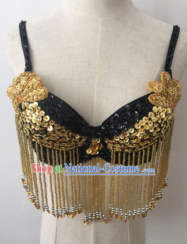 Top Grade Professional Performance Catwalks Bikini Clothing, Traditional Brazilian Rio Carnival Samba Modern Fancywork Belly Dance Black Brassiere for Women