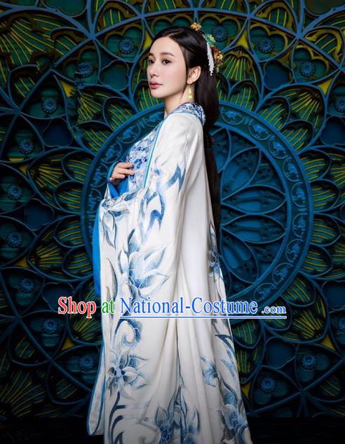 Traditional Ancient Chinese Imperial Princess Costume and Handmade Headpiece Complete Set, Elegant Hanfu Chinese Southern and Northern Dynasty Young Lady Embroidered Trailing Clothing