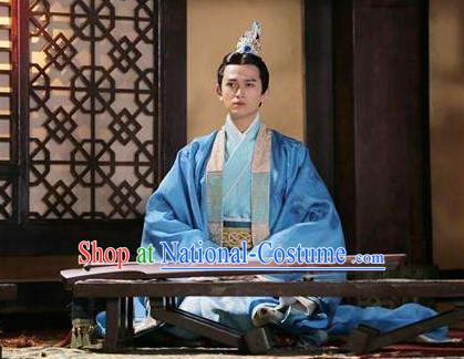 Traditional Chinese Ancient Warring States Time Prince Costumes, Song of Phoenix Chu State Nobility Childe Hanfu Clothing and Handmade Headpiece Complete Set