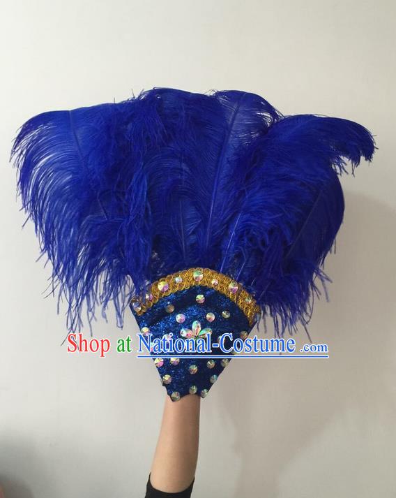 Top Grade Professional Stage Show Halloween Parade Royalblue Feather Big Hair Accessories, Brazilian Rio Carnival Samba Dance Modern Fancywork Headdress for Women