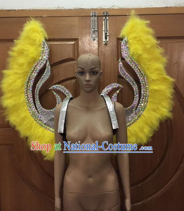 Top Grade Halloween Parade Decorations Brazilian Rio Carnival Samba Dance Yellow Feathers Deluxe Wings for Women