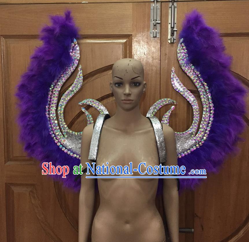 Top Grade Halloween Parade Decorations Brazilian Rio Carnival Samba Dance Purple Feathers Deluxe Wings for Women