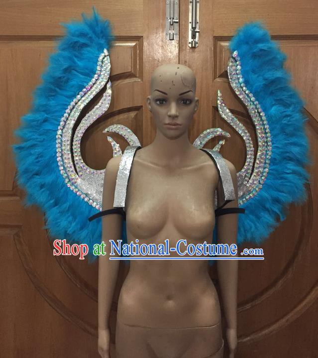 Top Grade Halloween Parade Decorations Brazilian Rio Carnival Samba Dance Blue Feathers Deluxe Wings for Women