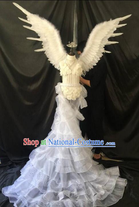 Top Grade Professional Performance Catwalks Costume White Feather Wings, Traditional Brazilian Rio Carnival Samba Dance Modern Fancywork Clothing for Women