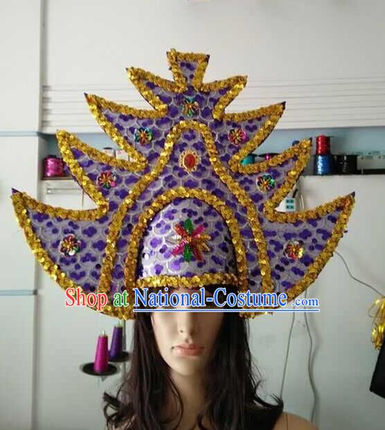 Top Grade Brazilian Rio Carnival Samba Dance Purple Hair Accessories Headpiece, Halloween Parade Headwear for Women