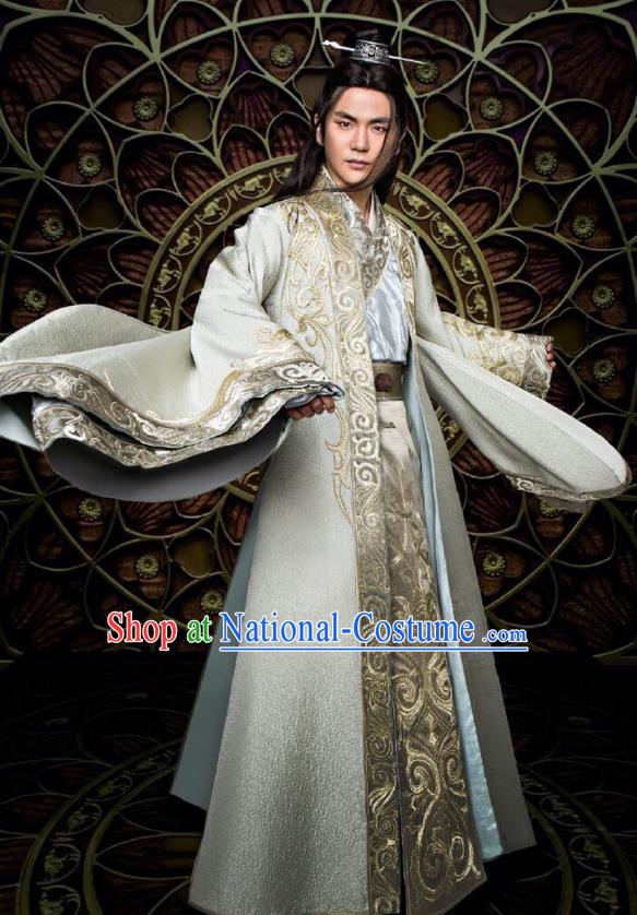 Traditional Ancient Chinese Nobility Childe Costume and Handmade Headpiece Complete Set, Elegant Hanfu Chinese Southern and Northern Dynasty Swordsman Robe Clothing