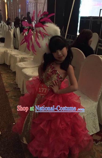 Top Grade Professional Performance Catwalks Red Dress, Brazilian Rio Carnival Parade Samba Belly Dance Opening Dance Clothing for Children