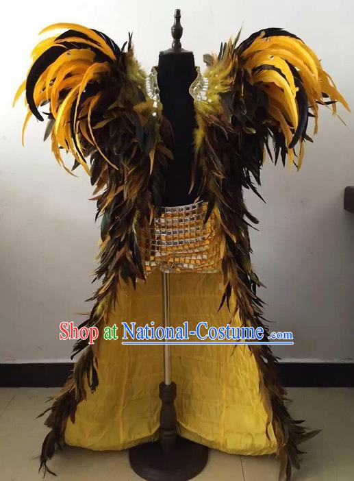 Top Grade Professional Performance Catwalks Feather Cape, Brazilian Rio Carnival Parade Samba Belly Dance Opening Dance Cloak for Kids