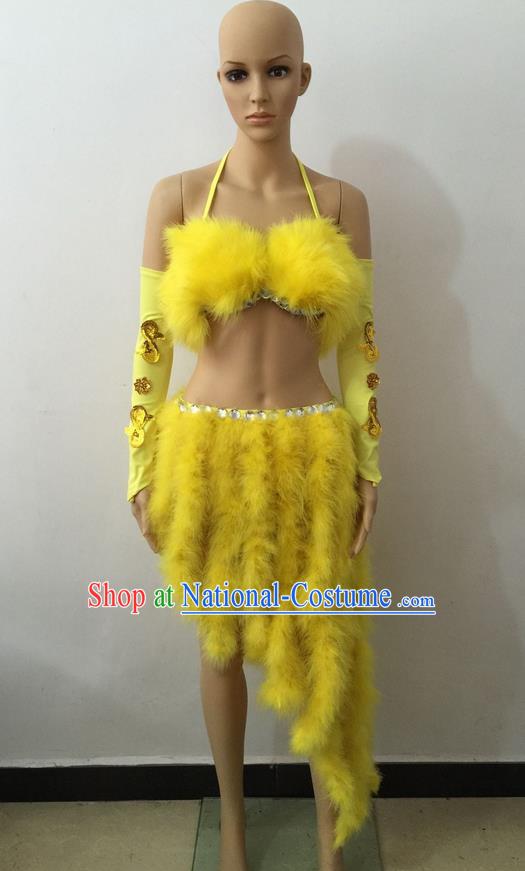 Top Grade Professional Performance Catwalks Costume Yellow Swimsuit, Brazilian Rio Carnival Parade Samba Belly Dance Opening Dance Bikini for Women