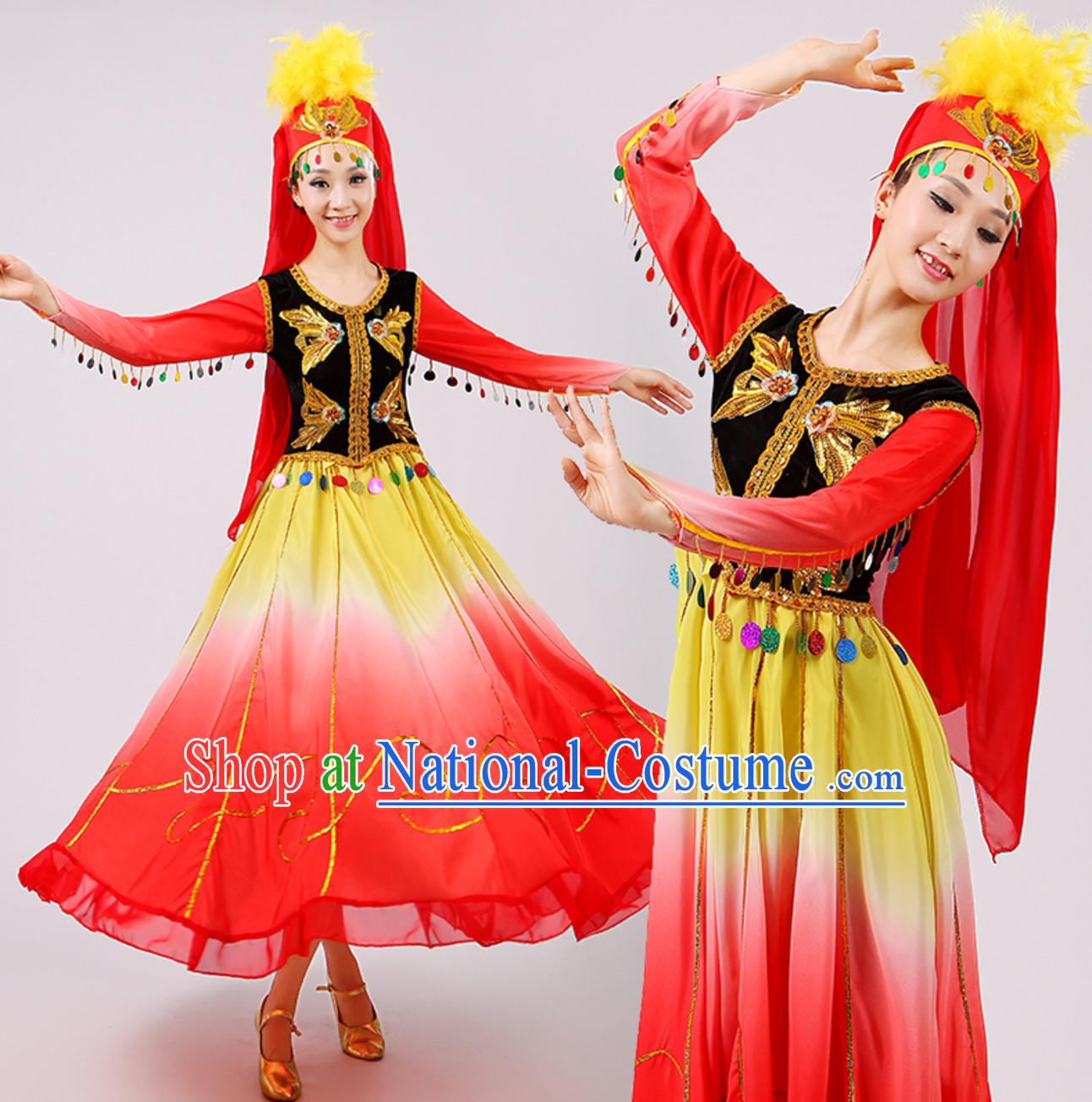 Traditional China Xinjiang Dance Costumes for Adults Chinese Minority Ethnic Dance Outfits
