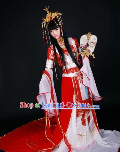 Top Grade Traditional China Ancient Cosplay Costumes, China Ancient Young Lady Princess Elegant Hanfu Red Dress for Women