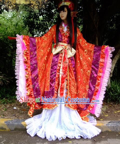 Top Grade Traditional China Ancient Cosplay Wedding Costumes, China Ancient Young Lady Princess Elegant Hanfu Bride Red Dress for Women