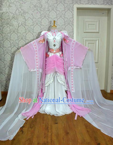 Top Grade Traditional China Ancient Cosplay Princess Costumes, China Ancient Young Lady Peri Pink Dress Clothing for Women