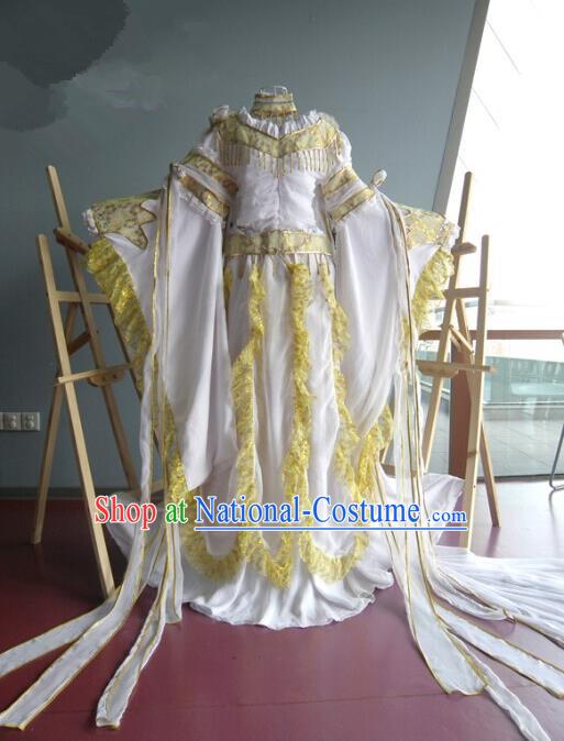 Top Grade Traditional China Ancient Cosplay Princess Costumes, China Ancient Palace Lady Fairy Dance Yellow Dress Clothing for Women