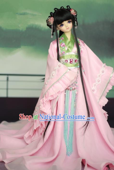 Top Grade Traditional China Ancient Female Costumes Complete Set, China Ancient Cosplay Han Dynasty Princess Pink Dress Hanfu Clothing for Adults and Kids