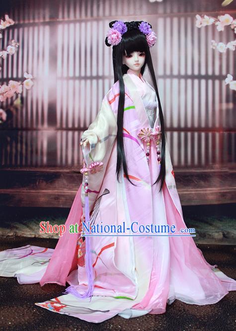 Top Grade Traditional China Ancient Female Kimono Costumes Complete Set, China Ancient Cosplay Tang Dynasty Princess Pink Dress Hanfu Clothing for Adults and Kids