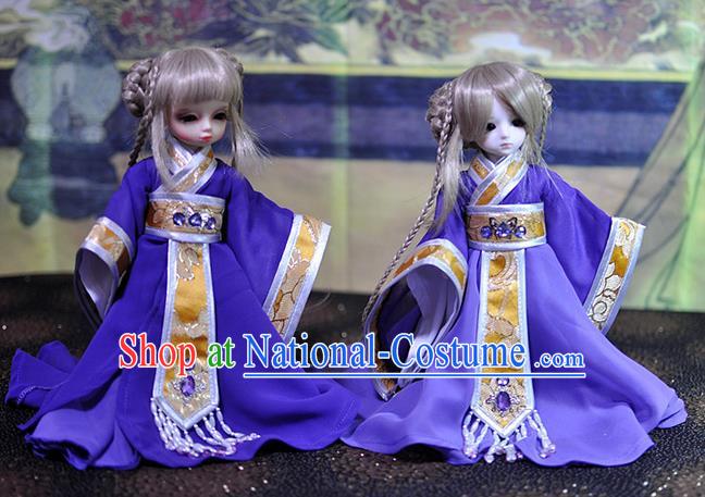 Top Grade Traditional China Ancient Female Costumes Complete Set, China Ancient Cosplay Tang Dynasty Princess Purple Dress Hanfu Clothing for Adults and Kids