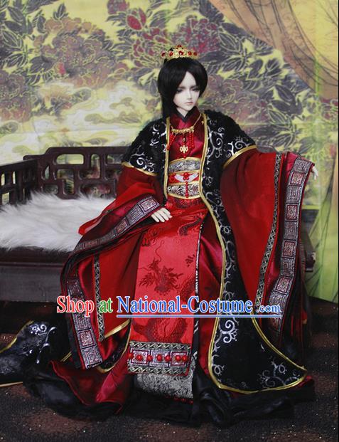 Top Grade Traditional China Ancient Cosplay Prince Wedding Red Costumes Complete Set, China Ancient Knight-Errant Hanfu Robe Clothing for Men for Kids