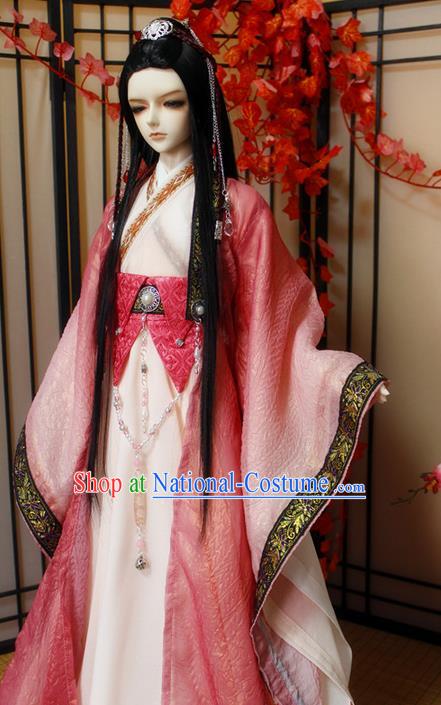 Top Grade Traditional China Ancient Cosplay Nobility Childe Costumes, China Ancient Han Dynasty Swordsman Knight-Errant Red Robe Clothing for Men for Kids