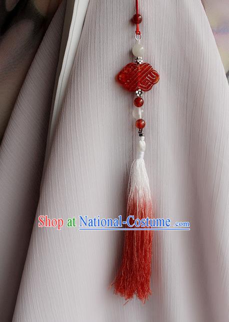 Top Grade Traditional China Ancient Palace Red Jade Accessories Pendant, China Ancient Swordsman Tassel Waist Pendant