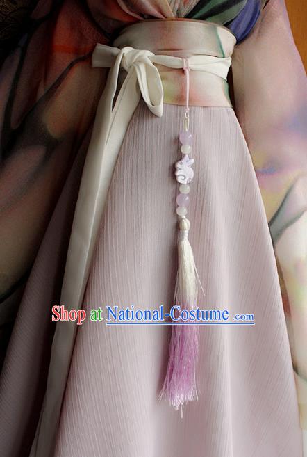 Top Grade Traditional China Ancient Palace Princess Pink Jade Accessories Pendant, China Ancient Swordsman Tassel Waist Pendant