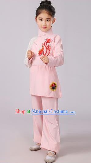 Top Grade Chinese Ancient Martial Arts Costume, Children Taiji Kung fu Pink Clothing for Kids