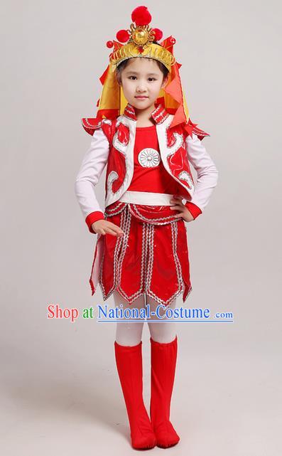 Top Grade Chinese Peking Opera Blues Soldier Costume, Children Beijing Opera General Clothing for Kids