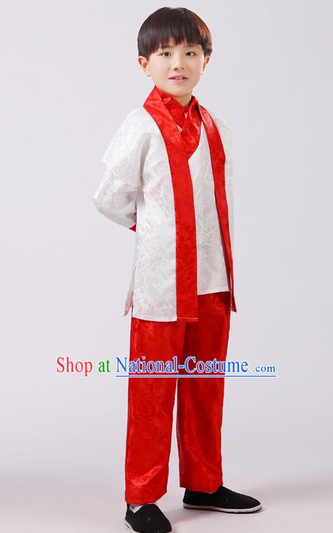 Top Grade Chinese Ancient Martial Arts Red Uniform Costume, Children Taiji Kung fu Blue Hanfu Clothing for Kids