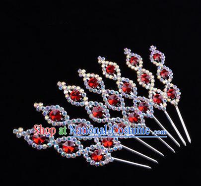 Chinese Ancient Peking Opera Head Accessories Young Lady Diva Crystal Headwear Red Hairpins, Traditional Chinese Beijing Opera Hua Tan Head-ornaments