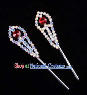 Chinese Ancient Peking Opera Head Accessories Young Lady Diva Colorful Crystal Headwear Red Hairpins, Traditional Chinese Beijing Opera Hua Tan Head-ornaments