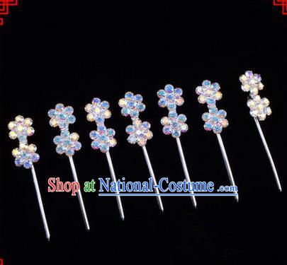 Chinese Ancient Peking Opera Head Accessories Young Lady Diva Colorful Crystal Headwear Wintersweet Hairpins Complete Set, Traditional Chinese Beijing Opera Hua Tan Head-ornaments