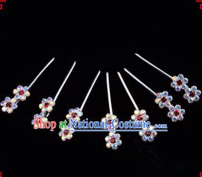 Chinese Ancient Peking Opera Head Accessories Young Lady Diva Colorful Crystal Headwear Wintersweet Red Hairpins Complete Set, Traditional Chinese Beijing Opera Hua Tan Head-ornaments