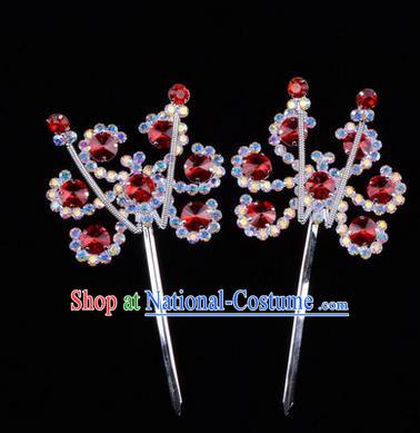 Chinese Ancient Peking Opera Head Accessories Young Lady Diva Colorful Crystal Headwear Sunflower Red Hairpins, Traditional Chinese Beijing Opera Hua Tan Head-ornaments