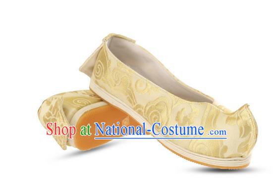 Chinese Ancient Peking Opera Young Lady Silk Damask Shoes, Traditional Chinese Beijing Opera Ancient Princess Hanfu Cloth Shoes Bow Shoes for Women