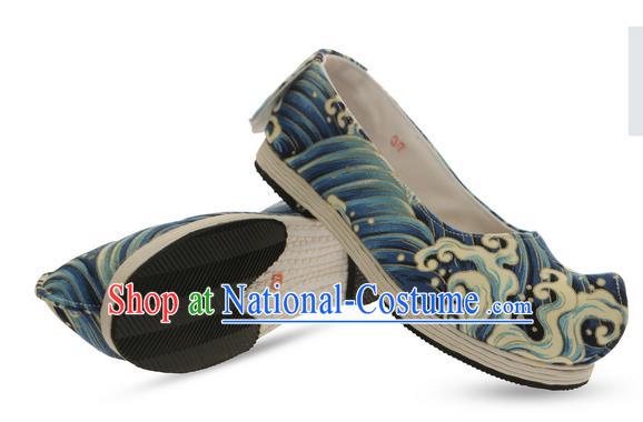 Chinese Ancient Peking Opera Young Lady Shoes, Traditional Chinese Beijing Opera Ancient Princess Hanfu Cloth Shoes Blue Bow Shoes for Women