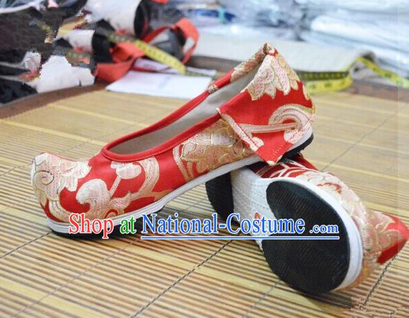 Chinese Ancient Peking Opera Young Lady Crested Shoes, Traditional Chinese Ancient Princess Hanfu Cloth Shoes Red Bow Shoes for Women