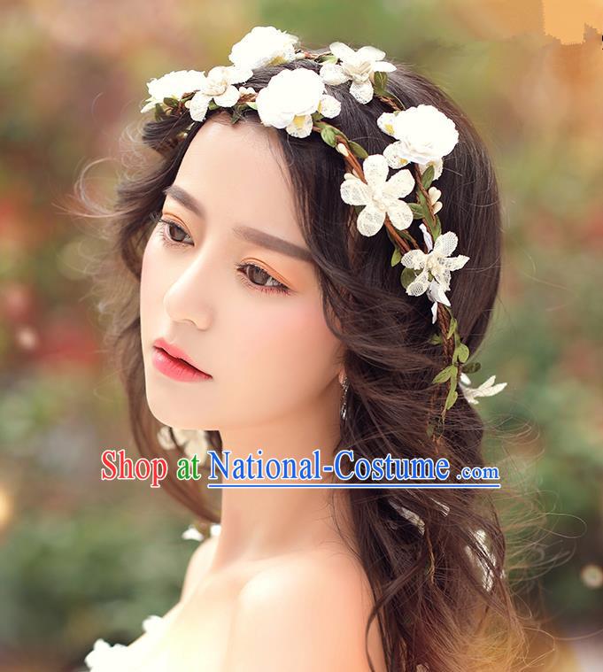 Top Grade Handmade Wedding Bride Hair Accessories, Traditional Princess White Flowers Hair Clasp Wedding Headwear for Women