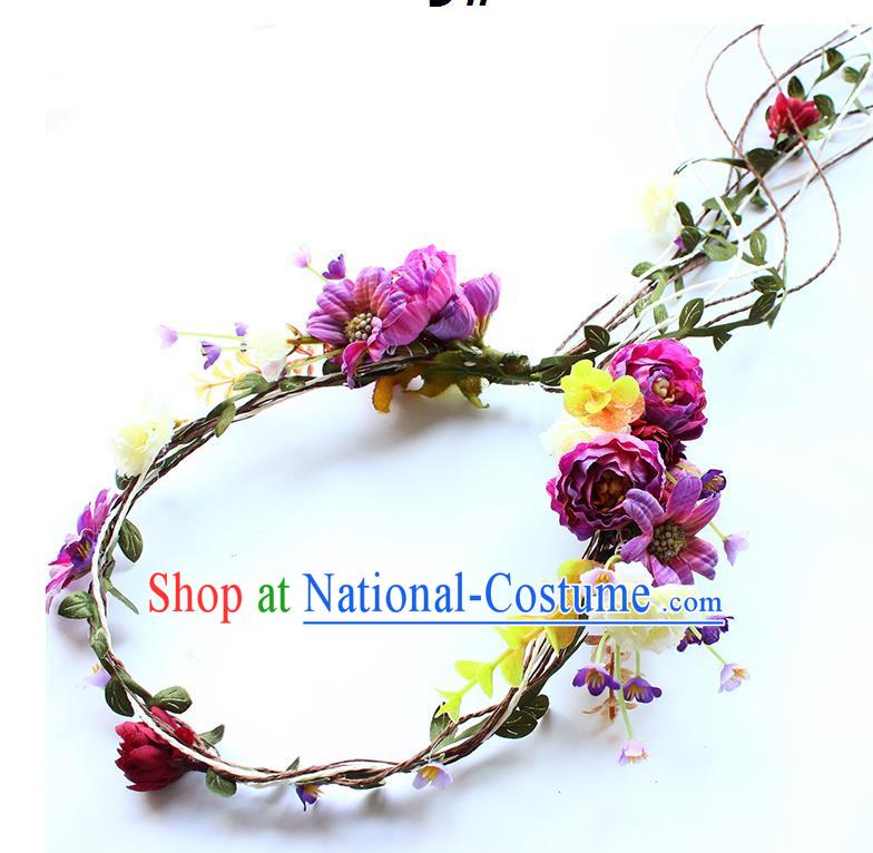 Top Grade Handmade Wedding Bride Hair Accessories Headband, Traditional Princess Purple Flowers Hair Clasp Wedding Headwear for Women