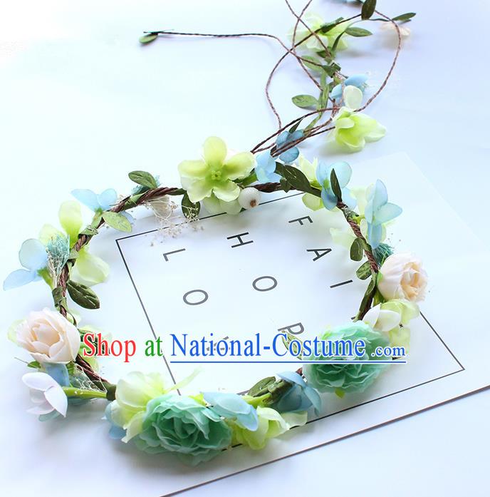 Top Grade Handmade Wedding Bride Hair Accessories Headband, Traditional Princess Blue Flowers Hair Clasp Wedding Headwear for Women