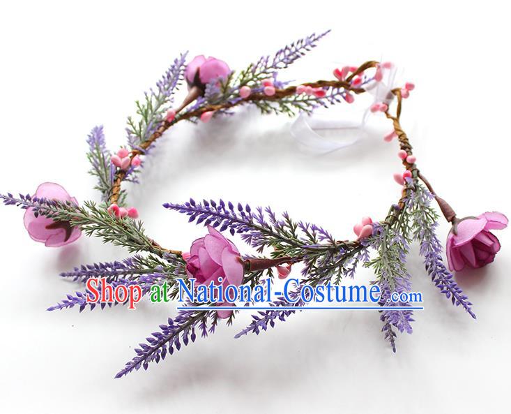 Top Grade Handmade Wedding Bride Hair Accessories Headband, Traditional Princess Blue Flowers Hair Clasp Wedding Headwear for Women