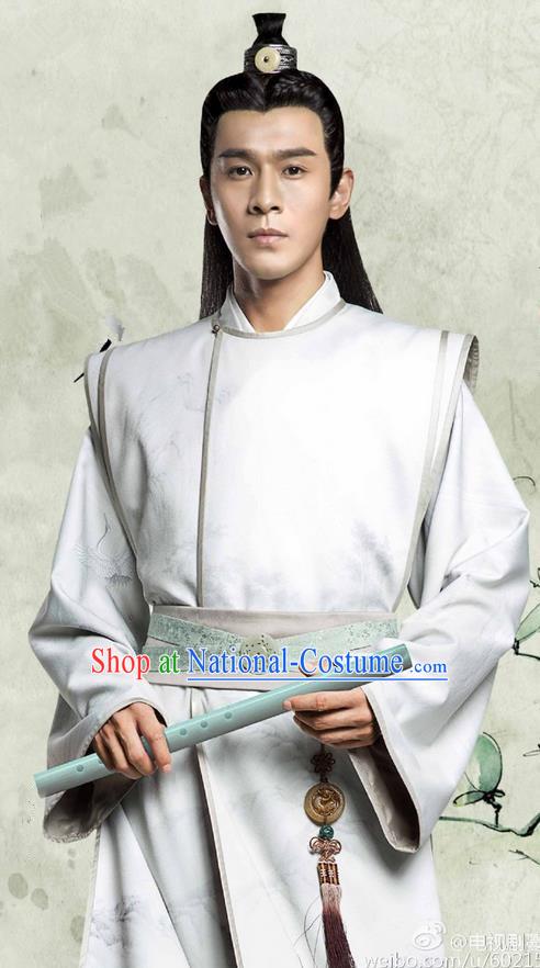 Traditional Ancient Chinese Northern and Southern Dynasties Prince Costume, The Entangled Life of Qingluo Nobility Childe Hanfu Robe Clothing and Headpiece Complete Set