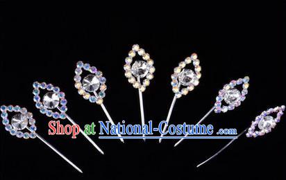 Chinese Ancient Peking Opera Head Accessories Young Lady Diva Colorful Crystal White Hairpins Complete Set, Traditional Chinese Beijing Opera Hua Tan Hair Clasp Head-ornaments