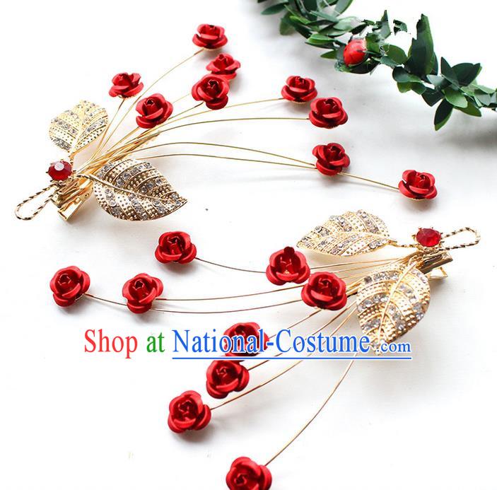 Top Grade Handmade Wedding Bride Hair Accessories Headpiece, Traditional Princess Wedding Headwear Rose Hair Stick for Women