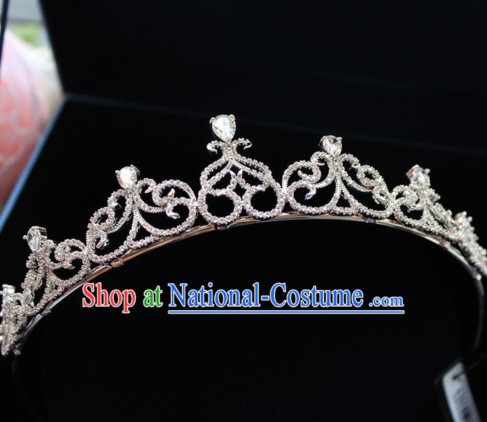 Top Grade Handmade Wedding Bride Hair Accessories Crown, Traditional Baroque Queen Zircon Crystal Royal Crown Wedding Headpiece for Women